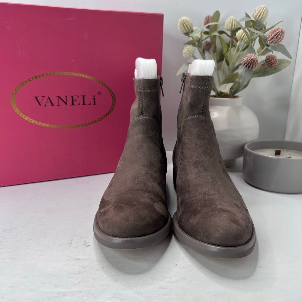 Vaneli Henson Super Suede Stretch Chunky Heel Boot Taupe Women's US 7.5N - Picture 2 of 11